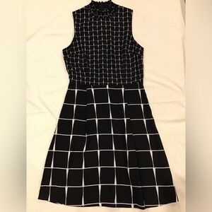 Windowpane black and white sleeveless dress